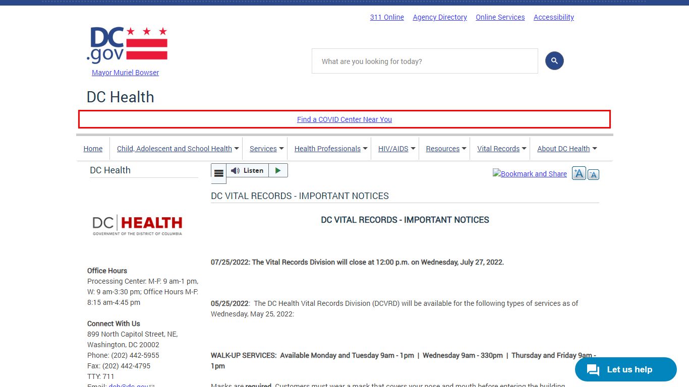 DC VITAL RECORDS - IMPORTANT NOTICES | doh - Washington, D.C.