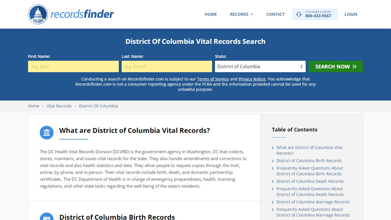 District Of Columbia Vital Records Search - RecordsFinder